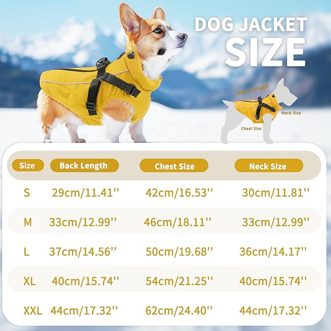 Dog Winter Coat Reflective Water-Resistant Jacket, Fleece Lined Windproof Puppy Coat with Back Zipper & D-Ring, Cold Weather Dog Coats for Small Medium Large Dogs (XL, Orange)