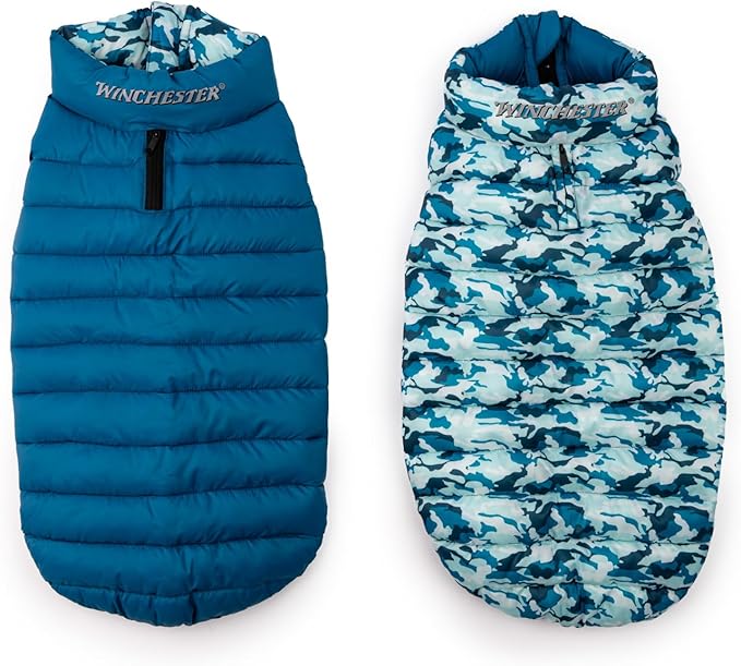 Winchester Pet Premium Reversible Dog Puffer Vest, Blue, Small