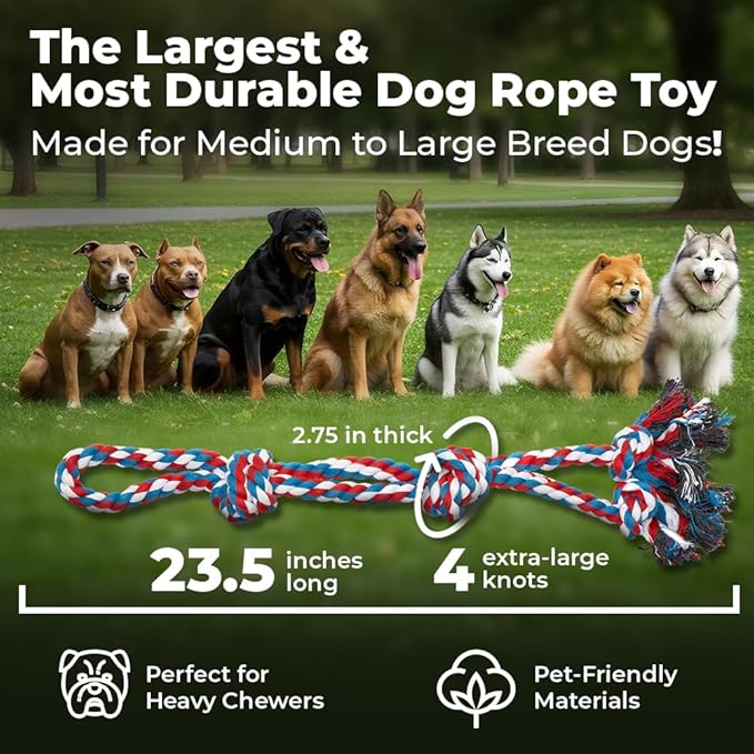 2 Pack Red - XL Dog Rope Toy for Aggressive Chewers - Benefits Non-Profit Dog Rescue - Tug of War Dog Toy, Dog Toys for Large Dogs, Tough Dog Toys for Aggressive Chewers