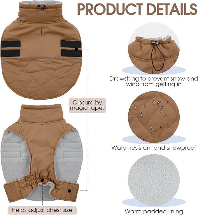 FUAMEY Winter Warm Coat: Fleece Turtleneck Dog Jacket, Thick Waterproof Windproof Coats for Cold Weather. Snowsuit Vest for Small to Large Dogs.