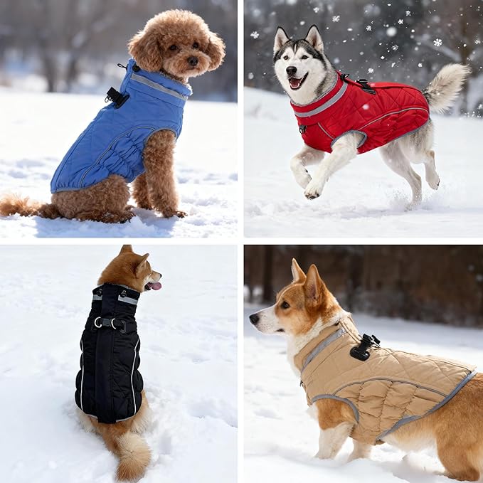 Dog Coat, Warm Dog Winter Coat for Large Dogs, Waterproof Jacket with Harness Built in, Reflective Turtleneck Cold Weather Coats with Zipper,Pet Fleece Vest Snow Jacket, Red XXXL