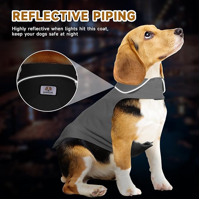 Fleece Dog Coat Pet Jacket Reflective for Cold Weather for Extra Large to Small Pets(Grey,2XL)