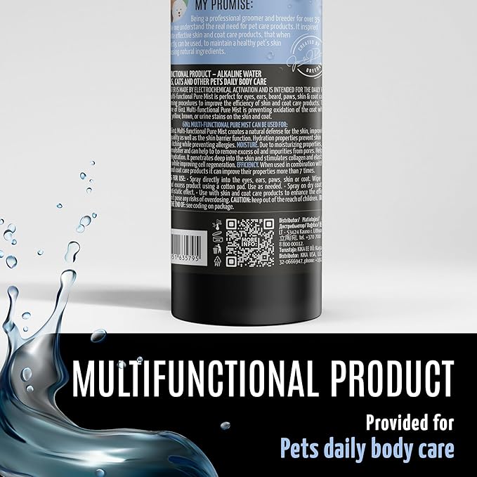 Tauro Pro Line 6in1 Natural Tear Stain Remover for Dogs - Alkaline Water Spray for Eyes, Ears & Coat, Safe for Cat, Puppy & Other Pet (Pure Mist - 8.5 Fl Oz)