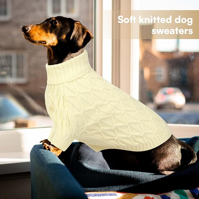 Queenmore Dog Sweaters for Large Dogs Girls Boys,Warm Pullover Extra Large Dog Sweater,Dogs Christmas Sweaters,Classic Turtleneck Thick Clothes for Extra Large Pets, Pitbull, Boxer(Beige,2XL)