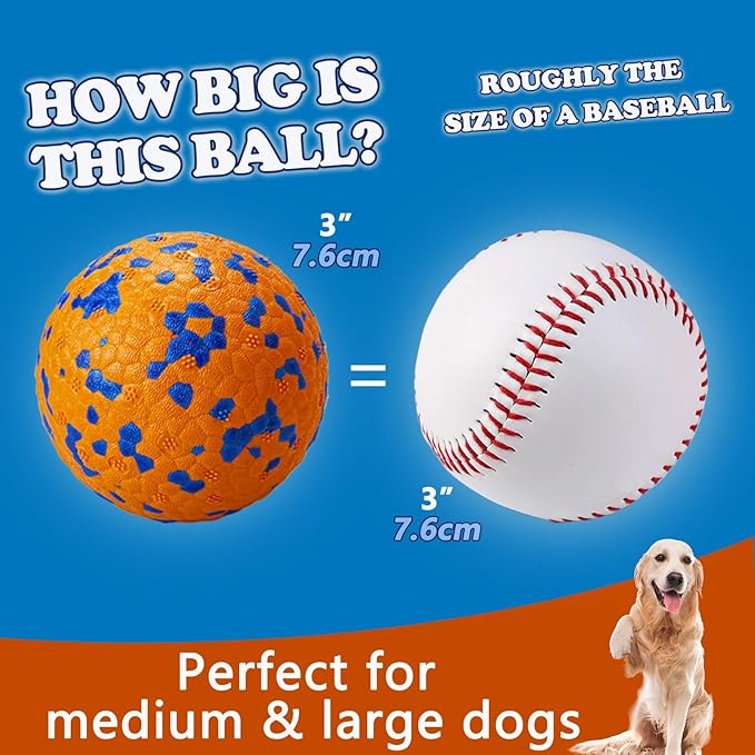 2Pcs Super Bouncy Dog Balls, Fun Indestructible Tennis Balls for Aggressive Chewers, Durable Floating Fetch Toys for Medium and Large Dogs with Lifetime Replacement