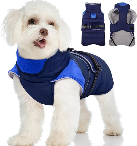 MIGOHI Warm Dog Jacket - Waterproof Small Dog Coat with Furry Collar, Windproof Dogs Fleece Vest, Reflective Cold Weather Coats for Small Dogs, Adjustable Buckle,Poodle,S,DarkBlue
