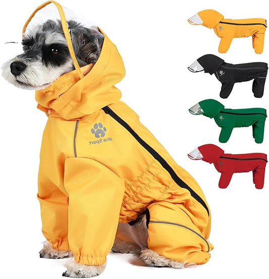 PINA Dog Raincoat, Waterproof Jacket with Hood & Reflective Strap, Lightweight Poncho with Leash Hole for Wet Weather