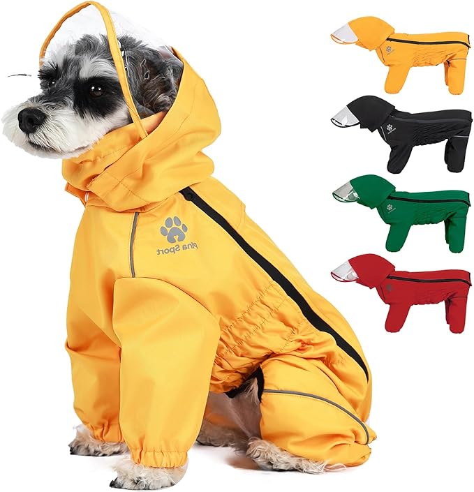 PINA Dog Raincoat with Hood, Lightweight Dog Jacket, Poncho with Reflective Strap and Pocket, Full Wrap Design for Wet Weather
