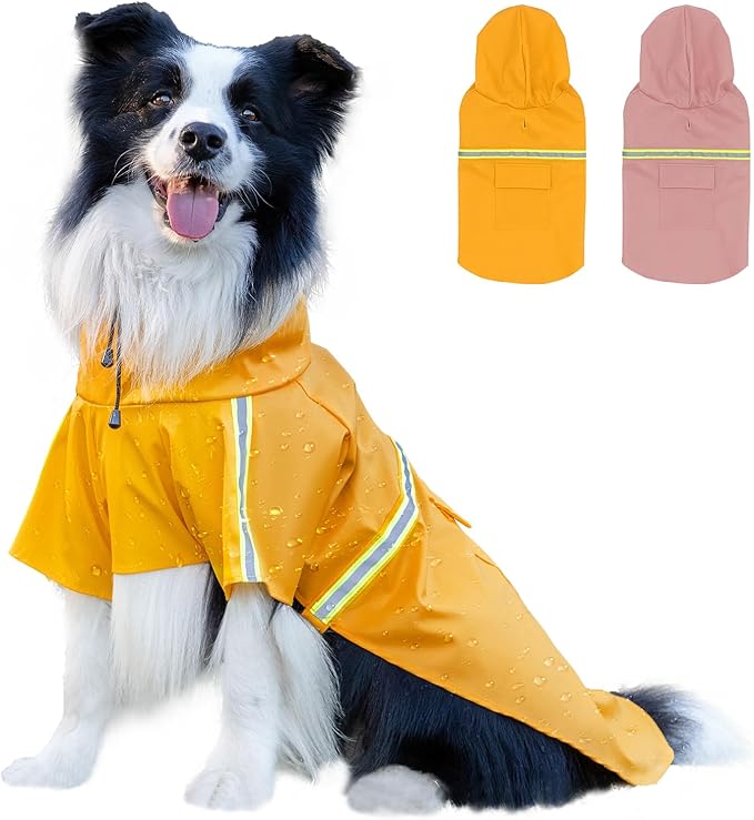 Dog Raincoat, Waterproof Windproof Dog Rain Jacket Adjustable, Rain Coat with Leash Hole, Reflective Strap Raincoat Poncho for Small Medium Large Dogs Outdoor (Reflection-Yellow, X-Large)