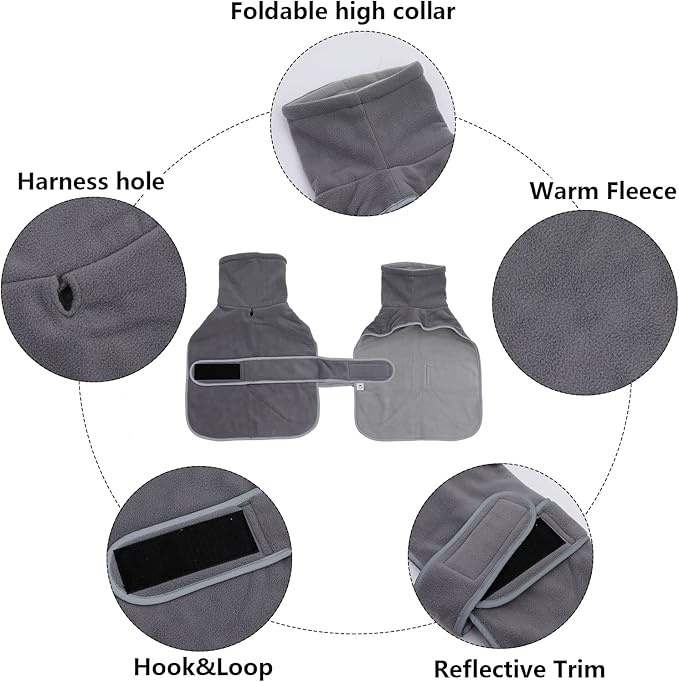 Geyecete Dachshund Sweater - Padded Fleece Lining, High Collar Dog Jacket, Adjustable Sizes - Gray-XS