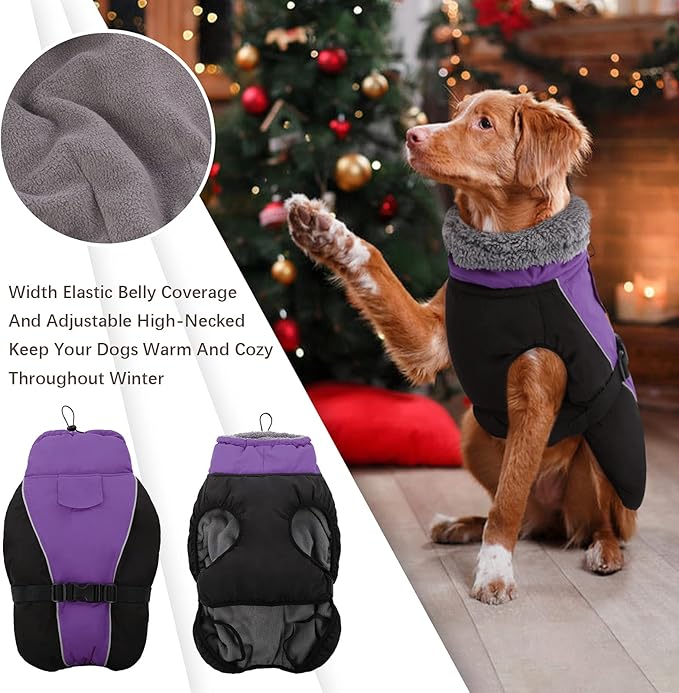 IDOMIK Dog Winter Coat, Reflective Waterproof Dog Jacket for Cold Weather, Warm Pet Coats for Small Medium Large Dogs, High Collar Doggy Fleece Snow Jacket, Winter Vest with Adjustable Buckle,XL