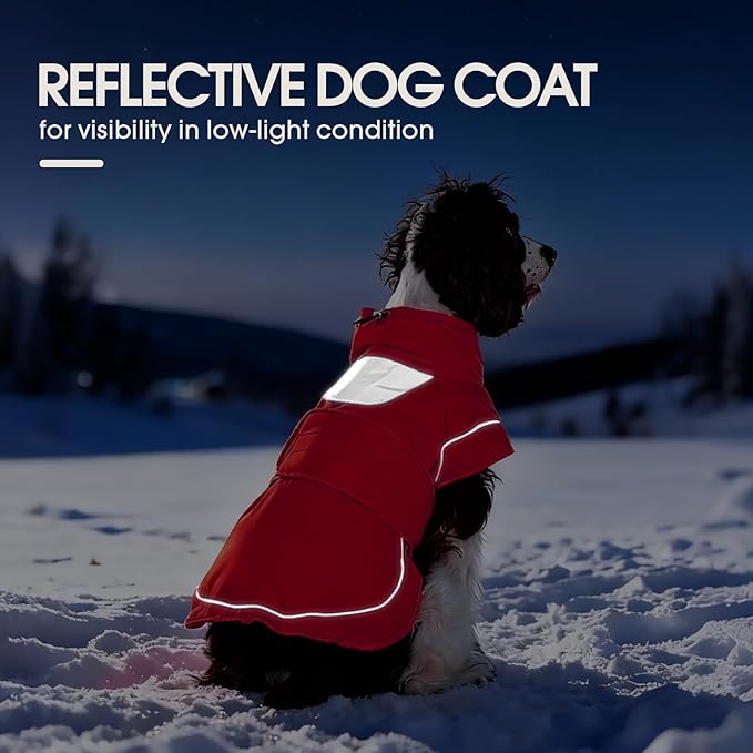 Kuoser Dog Winter Coat, Dog Jackets for Large Dogs, Winter Waterproof Big Doggie Coat, Reflective Dogs Cold Weather Coats, Windproof Turtleneck Pet Puffer Jacket Snowsuit Clothes with Harness Hole