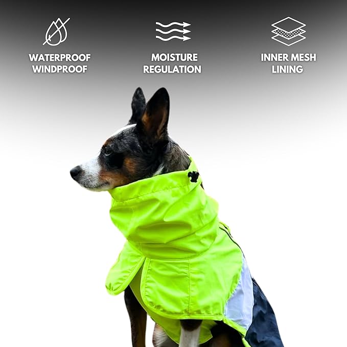 Spark Paws Dog Raincoat, Waterproof Windproof Rain Jacket, for Small Medium Large Extra Large Dogs, Reflective Breathable Full-Body Coverage Dry Suit - Neon White Navy Blue, XL