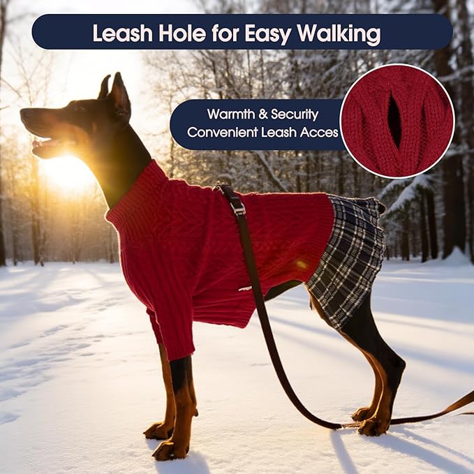 IECOii Girl XXL Dog Sweater Dress, Cozy Cable Knit Dog Sweater for Large Dogs Girl, Red,XXLarge, 2XL Pet Pullover Knitted Dress for Winter, Turleneck with Sleeve, Warm Sweaters for Female Pitbull