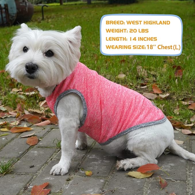 KYEESE 2 Pack Dog Shirts for Small Dogs Quick Dry Soft Stretchy Dogs T-Shirts with Reflective Label Tank Top Sleeveless Vest Sun Protection Pet Clothes Puppy Shirt, Coral Red+Grey, S