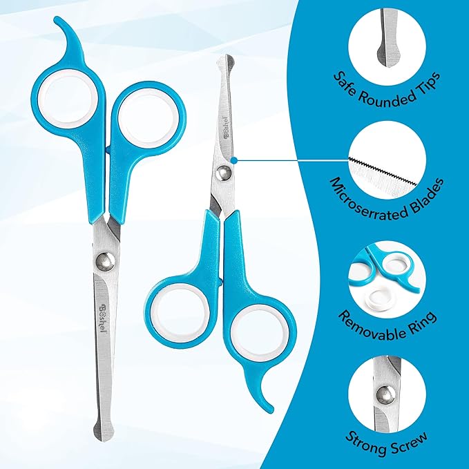 BOSHEL Dog Grooming Scissors for Dogs at Home (2 Pc) - Razor Sharp Stainless Steel Dog Scissors for Grooming - Professional Pet Scissor Set for Dogs & Cats - Best Pet Shears with Rounded Safety Tips