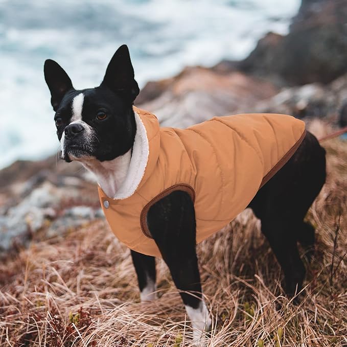 Dog Fleece Hoodie, Windproof Waterproof Dog Coat, Winter Warm DogsJacket, Cold Weather Pet Apparel Clothes Vest for Large Khaki, XXXL