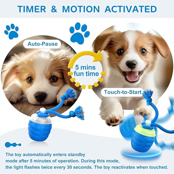 Interactive Dog Ball for Medium/Large Dogs, Automatic Moving Dogs Toy Wicked Ball for Boredom & Training, Play Music, USB Rechargeable(Blue)