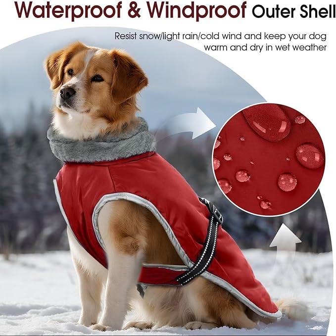 Dog Coat for Large Dogs,XL Dog Winter Jacket,Warm Turtleneck Dogs Coat with Reflective,Pet Vest Water-Resistant Doggy Snowsuit Snow Jacket,Winter Waterproof Windproof Pet Vest Coats,Red,XL