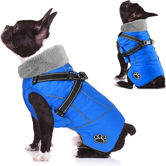 Doglay Dog Coat with Harness, Reflective Warm Dog Jacket Waterproof Puppy Winter Coat for Cold Weather, Adjustable Fleece Jacket for Small Medium Large Dogs