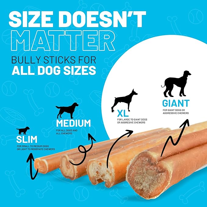 Sitka Farms Bully Sticks XL 12 inch - 6 Count - Bully Sticks 100% Natural and Long Lasting Dog Chews for Medium Large and Small Dogs of All Breeds - Grain & Rawhide Free Chews