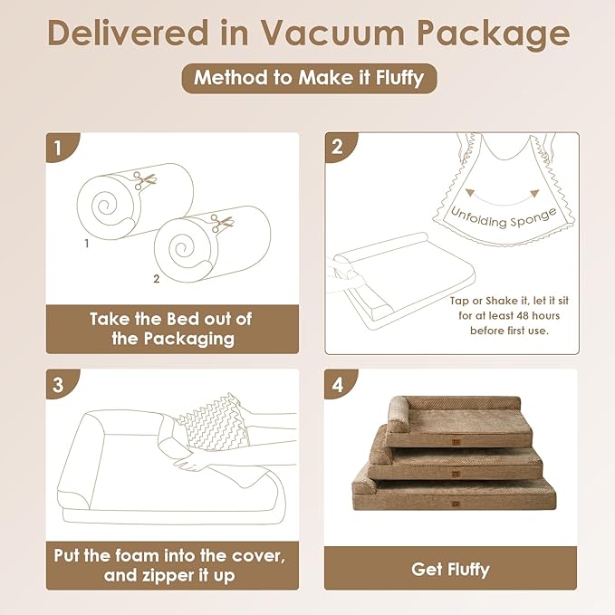 EHEYCIGA Memory Foam Dog Bed Large Sized Dogs, Waterproof Dog Bed Orthopedic with Washable Removable Cover, Non-Slip Pet Bed Couch, 36x27x6 Inches, Camel
