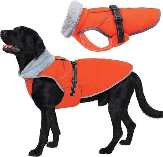 Lelepet Warm Dog Winter Coat Reflective Dog Jacket Fleece Vest Waterproof Windproof Cold Weather Coats with Adjustable Buckle Turtleneck Snowsuit for Small Medium Large Dogs,Rottweiler,Great Dane,XXXL