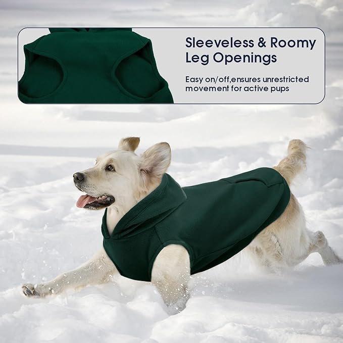 IECOii Dog Sweatshirt for Large Dogs, Hooded Fleece Vest with Leash Hole, XXXL Dogs Sweater for Giant Breed,Warm Polar Fleece Large Dog Hoodie for Fall Winter,Labrador,Doberman, Green, 3XL