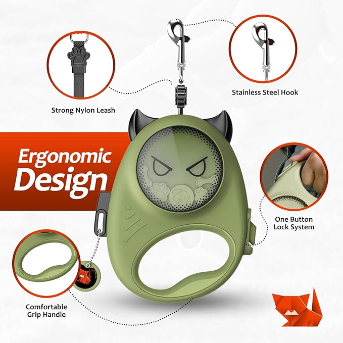 Retractable Dog Leash – 13ft Strong Nylon Tape, Auto-Locking, Tangle-Free, One-Touch Brake, Comfortable Grip – Fun Halloween Design for Small Dogs up to 20 lbs, Haminway Cheeky Imp Design