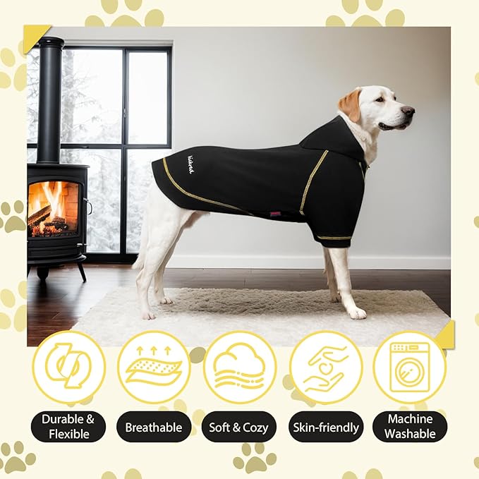Basic Dog Hoodie Sweatshirts, Pet Clothes Hoodies Sweater with Hat and Leash Hole, Soft Cotton Outfit Coat for Large Medium Small Dogs, Black (Large)