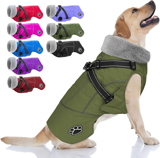 Doglay Dog Coat with Harness, Reflective Warm Dog Jacket Waterproof Puppy Winter Coat for Cold Weather, Adjustable Fleece Jacket for Small Medium Large Dogs