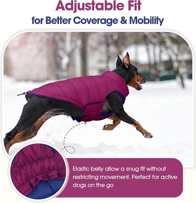 QBLEEV Reversible Dog Coat for Small Dogs, Waterproof Windproof Winter Jacket Keeps Small Breeds Warm & Dry, Lightweight Adjustable Puffer Vest with Leash Hole, Purple, XS – Fits Chihuahua, Yorkie