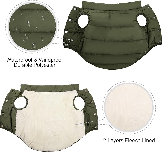 ASENKU Windproof Dog Winter Coat Waterproof Fleece Jacket Cold Weather Pet Apparel for Small Medium Large Dogs (ArmyGreen, 3XL)