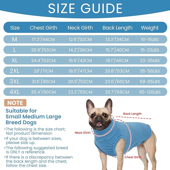 ROZKITCH Dog Sweaters for Large Dogs Winter Dog Pullover, Warm Sweatshirt with High Neck for French Bulldog Small Pets, Lightweight & Comfortable BlueStripe XL