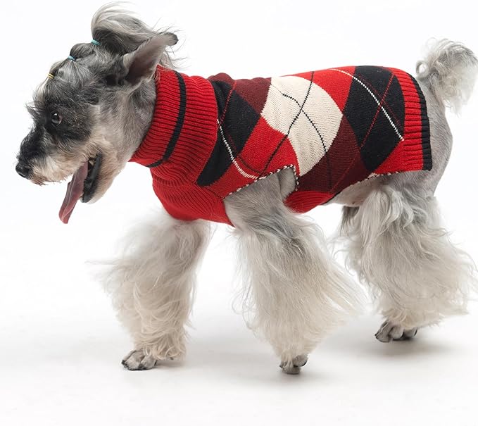 KOOLTAIL Dog Sweater Pet Knitted Clothes-Classic Plaid Pullover Turtleneck Red Fleece Dog Christmas Sweaters with Leash Hole, Thick Warm Dog Winter Clothes for Small Medium Large Dogs Cats Puppy, M