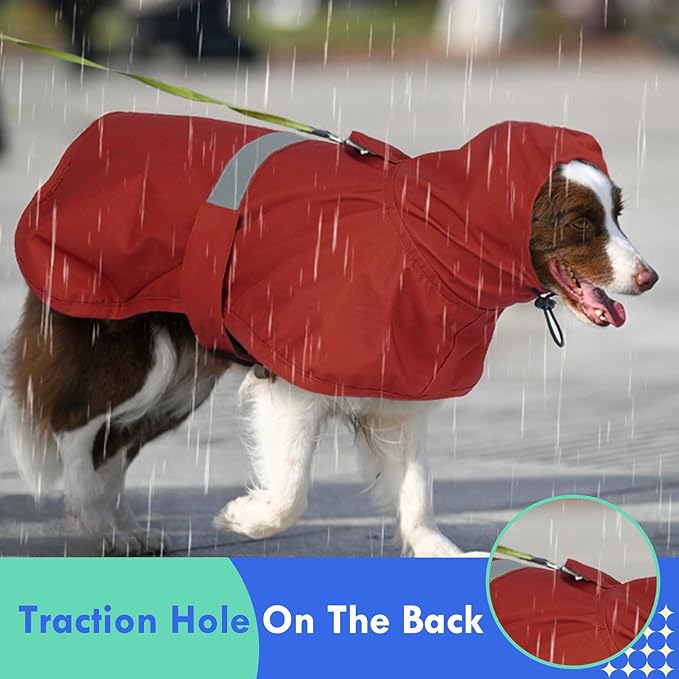 MIGOHI Reflective Dog Raincoat for Small Dogs, Red, S - Waterproof Adjustable Hooded Dog Poncho, Rain Jacket with Leash Hole, Easy Clean, Rainy Outdoor Walking