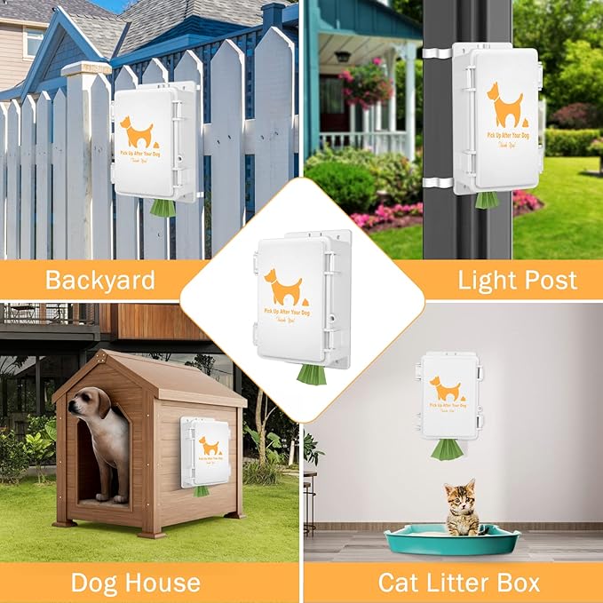 Dog Poop Bag Dispenser, Wall Mount Dogs Waste Bag Holder 100% Water Proof Outdoor Dog Waste Station for Yard Sign for Home Porch Yard (Dispenser Only)