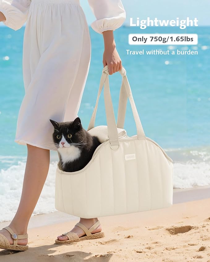 Pecute Dog Purse Carrier, Dog Carriers for Small Dogs with Cotton Soft Sided, Cat Carrier with Large Pockets, Comfortable Pet Carrier for Rabbit, Suitable for Travel, Subway, Veterinary, White