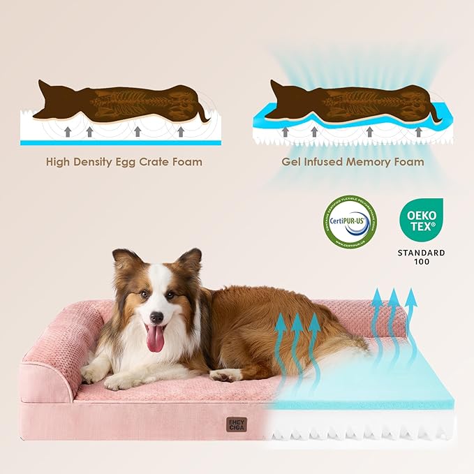 EHEYCIGA Memory Foam Dog Bed Large Sized Dogs, Pet Bed for Large Dog for Crate with Waterproof Liner, Pet Couch Bed Orthopedic with Washable Removable Cover, 35x23x6 Inches, Pink