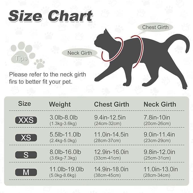 Kitten Cat Harness and Leash Set, Escape Proof Soft 4-Adjustable Cat Walking Vest Harness, Reflective Strips in Harness for Kitty Puppy Bunny Car Travel, with Car Seatbelt Leash (Black, M)