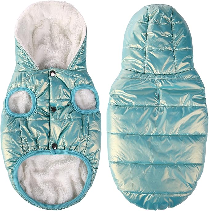 Dog Fleece Hoodie, Windproof Waterproof Dog Coat Fleece & Cotton Lined Warm Jacket, Cold Weather Pet Apparel Clothes Vest for Dogs (L,Mintgreen)