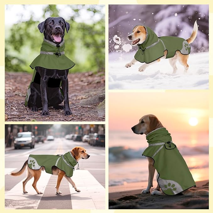 Dog Raincoat for Medium Dogs,Dog Rain Jacket Waterproof,for Adventures, Walking, Hunting（M,Dark Green）