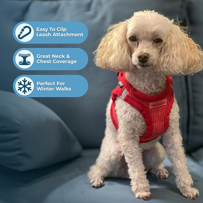 Best Pet Supplies - All Weather Mesh/Plush, Reflective, No Pull Harness for Small, Medium Dogs, Cats - Secure with Hook & Loop Fastener, Buckle, Double D-Rings - Red Corduroy, XL