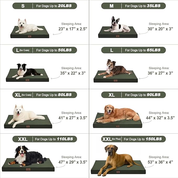 Outdoor All Weather Dog Bed, Waterproof Dog Bed for Medium Dogs 30x20 Inch, Orthopedic Egg Crate Foam Pet Bed with Removable Cooling Cover, Dark Green