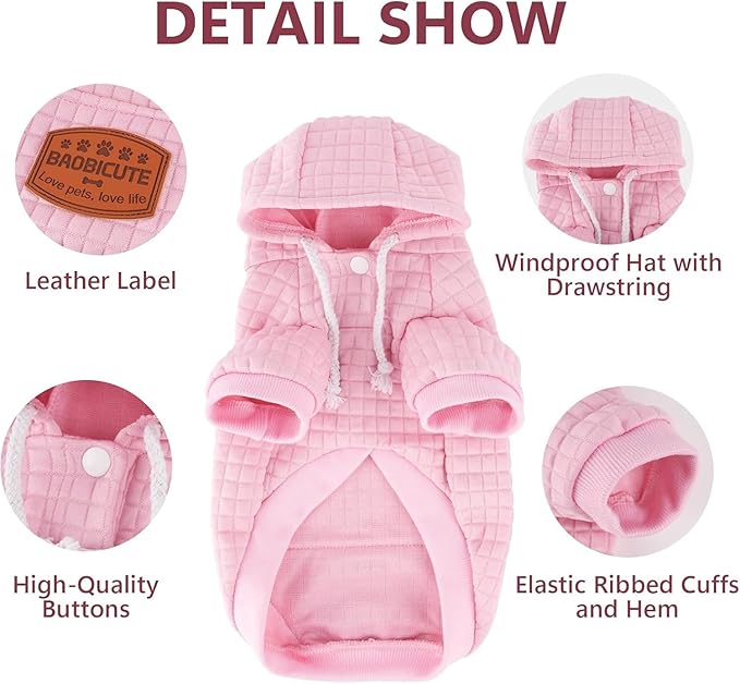 2 Pack Dog Hoodie Sweaters for Small Medium Dogs Warm Dog Clothes for Large Dogs Soft Waffle-Like Laminated Sweatshirt Bulldog (Pink, XL (Back: 23.5",Chest: 32.5", Neck: 21"))