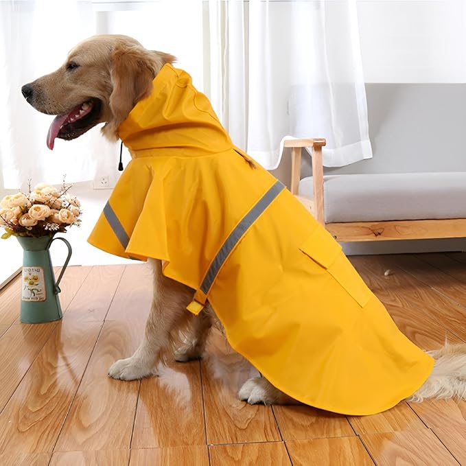 NACOCO Large Dog Raincoat Adjustable Pet Water Proof Clothes Lightweight Rain Jacket Poncho Hoodies with Strip Reflective (XXL, Yellow)