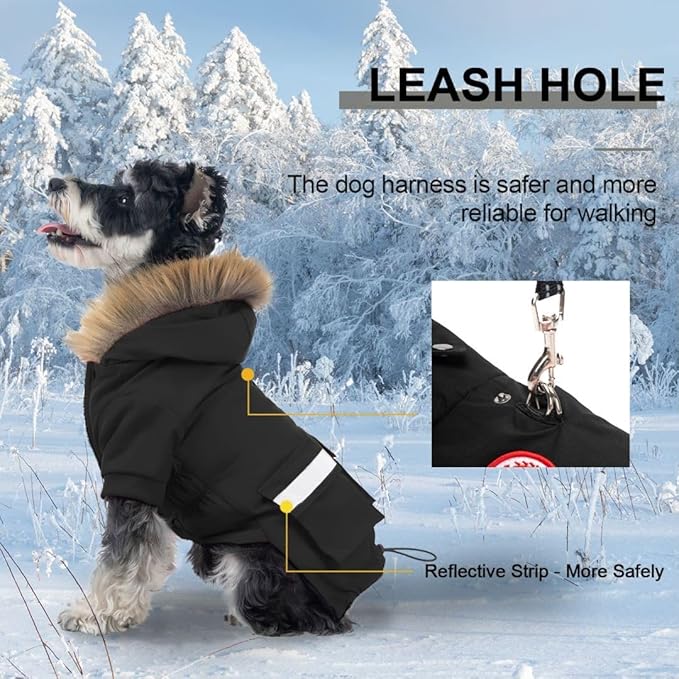 PINA Small Dog Coats - Waterproof, Winter, Snow Jacket with Faux Fur Hood & Pocket