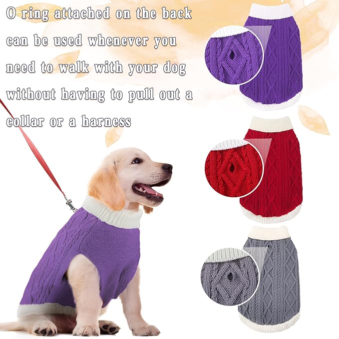 Small Dog Sweaters with Leash Hole Turtleneck Dog Sweaters Knitwear Boys Girls Warm Soft and High Stretch Pet Clothes for Fall Winter，Pet Shirts for Kitten Puppy Purple Large