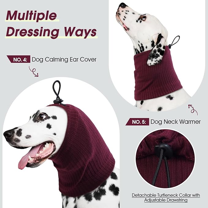 ROZKITCH Dog Shirt with Hoodie Dog Ears Cover 2 in 1, Soft Lightweight Dog Striped T Shirt Pullover Dog Tank with Detachable Ear Wrap, Dog Hoodie Tshirt Dog Boy Girl, Stretchy Sweater WineRed L
