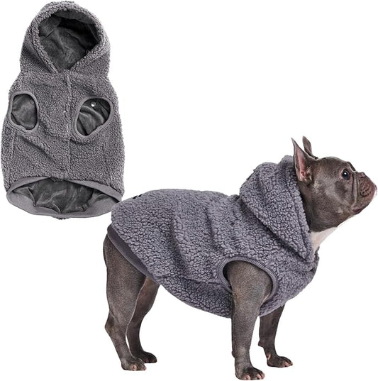 Spark Paws Teddy Dog Sweater, Sherpa Vest with Warm Fleece Lining, Winter Coat Suitable for Small Medium Large XL XXL Breeds - Grey - L